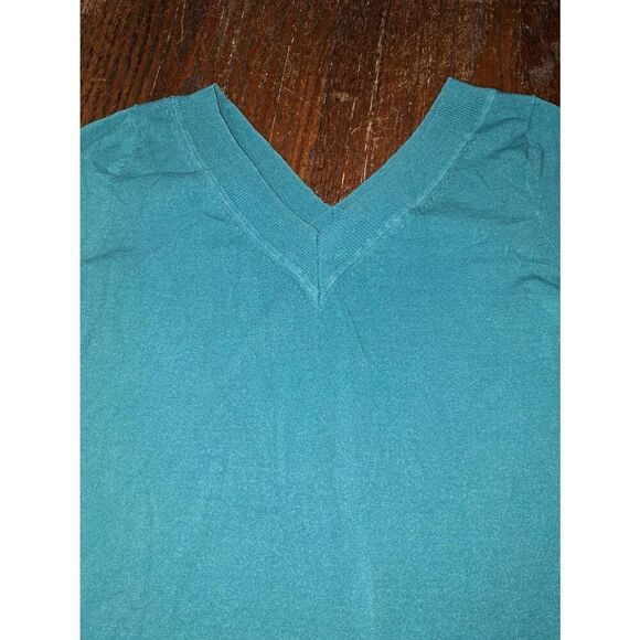 Small Chicos Size 0 Teal Blue Deep VNeck Pullover Shirt Top 3/4 Sleeve - Picture 2 of 3